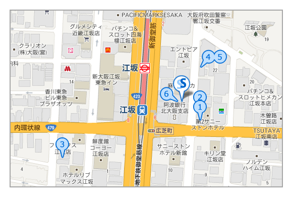 大阪の自習室　スタディ・スペース　近隣オススメマップ
